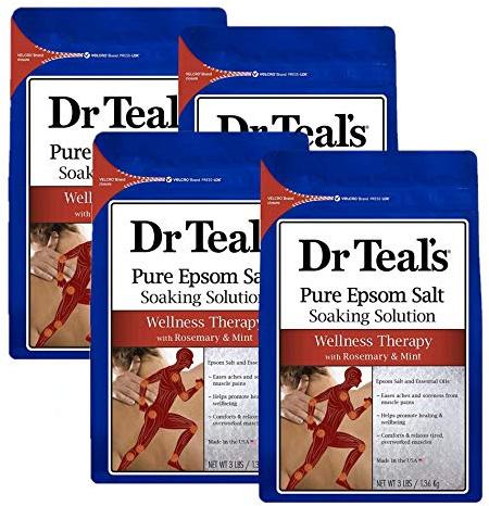Dr. Teal's Rosemary & Mint Bath Soak Gift Set (4 Pack, 3lbs Ea.) - Wellness Therapy Soaking Solution Eases Aches & Pains and Promotes Healing for Overworked Muscles - At Home