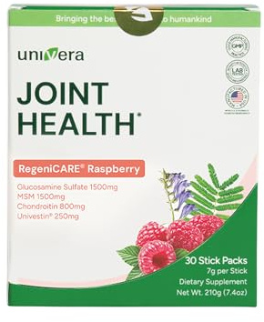 Glucosamine, Chondroitin, MSM with Univestin | Joint Support Powder Drink Mix for Mobility & Flexibility | Raspberry Flavor | 30-Day Supply (7g x 30 Sticks)