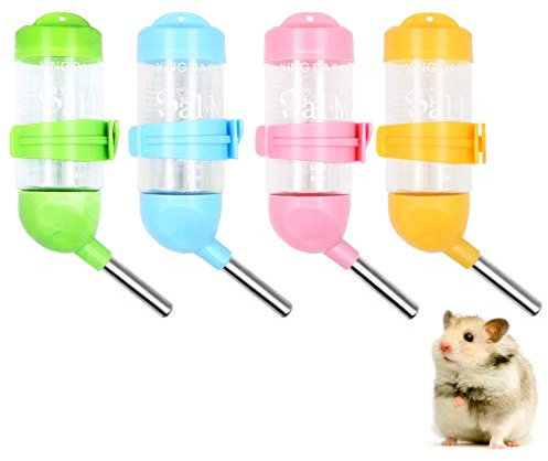 Geluode 4 Stück 80 ml Hamster-Wasserflaschen, kein Griff, hängender Wasserspender für Kleintiere, automatischer Wasserspender für Hamster, Kaninchen, Meerschweinchen, Eichhörnchen, Kleintiere