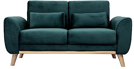 Miliboo Skandinavisches 2-Sitzer-Sofa in Petrol Samt EKTOR