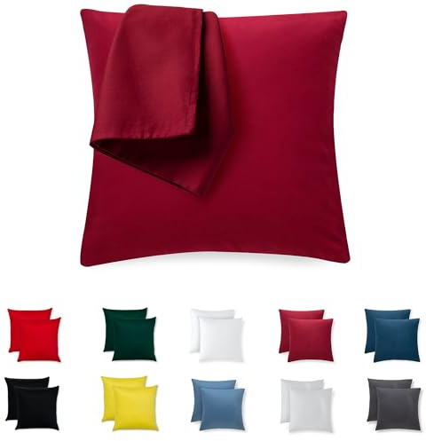 Kissenbezug 40x40 Baumwolle Premium Jersey 2er Set Kissenhülle Deko für Kissen Sofa/Bett Stoff Superweicher Resistent Hypoallergen Anti-Milben Kopfkissenbezug mit Verdecktem Zip Voll Waschbar