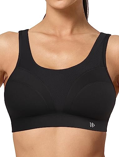 Yvette Sport BH U-Rücken Verstellbar Träger Starker Halt Gepolstert Fitness Joggen Bra,Schwarz,L Große Größen