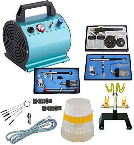 AMUR Profi-Airbrush Set Airbrush Kompressor Airbrush 3 Pistolen Beauty II, das EINFACHE Airbrush Set für den Beginner der Airbrush-Technik