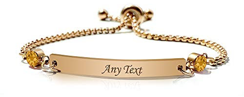 Personalised Birthstone Bracelets for Girls Engraved Bar Bracelet for Her Birthstone Custom Gift Mothers Day Birthday Christmas Friendship Mum Daughter Bridesmaid 13th 18th 21st 30th (November)