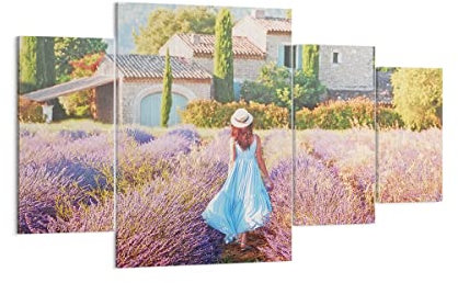 Mehrteilige Bilder auf Leinwand 160x90cm Leinwandbild Boho Heidekraut Frau Groß XXL Wanddeko Bild Schlafzimmer Set 4 teilige Wandbilder Dekoration Wohnzimmer Canvas Wand Kunstdruck Art DL160x90-4420