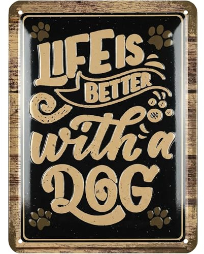 LANOLU Retro Blechschild Hund - LIFE IS BETTER WITH A DOG - Deko Hund Geschenke für Hundeliebhaber - Vintage Metallschild Dekoration für Garten und Küche 15x20cm
