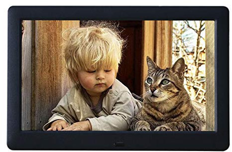 TMCC Marco de fotos digital de 8 pulgadas, pantalla IPS de 1280 x 768, reproductor de foto/video con reloj y calendario, soporte de música MP3, Plug & Play con control remoto para la familia