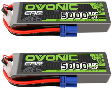 OVONIC 3s Lipo Akku 11.1V 5000mAh 50C mit EC5 Stecker Zellen für 1/8 und 1/10 RC Auto FPV UAV RC Boot Flugzeug Helikopter Multirotor（2PCS