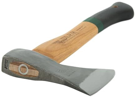 ADLER Rheinlandbeil inkl. Lederschutz: Geschmiedetes Holzbeil aus C60-Stahl, Holzaxt mit 36 cm Hickory-Stiel, Anti-Rutsch Outdoor-Beil, Survival Axt für Camping & Wandern, Grün/schwarz, 600 g