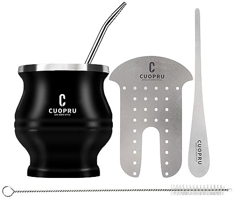 Cuopru Yerba Mate Cup och Bombilla Set – Yerba Mate setet innehåller en modern mate-mugg, Yerba Mate Shaper set, Bombilla Mate (sugrör) och en rengöringsborste (svart)