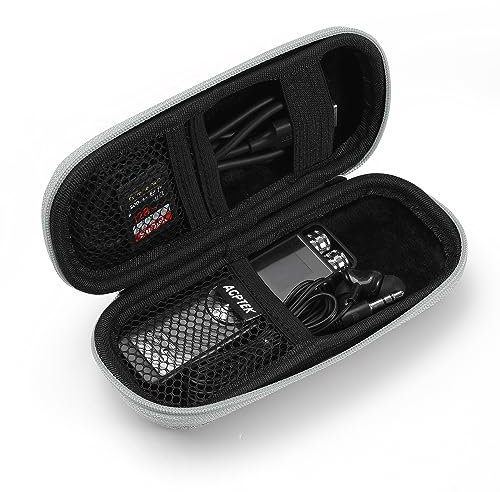 AGPTEK Custodia Rigida EVA da 2,4, Protezione per Registratore Vocale Portatile, Compatibile con iPod, Lettore MP3, Chiavette USB, Microfono Lavalier, Cuffie In-Ear, Moschettone Fornito (Grigio)