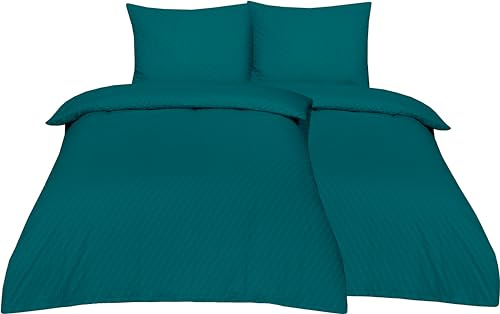 Betz Juego de 4 Piezas de Ropa de Cama Seersucker con Cremallera tamaño 135x200 cm Almohada 80x80 cm Color Azul petróleo