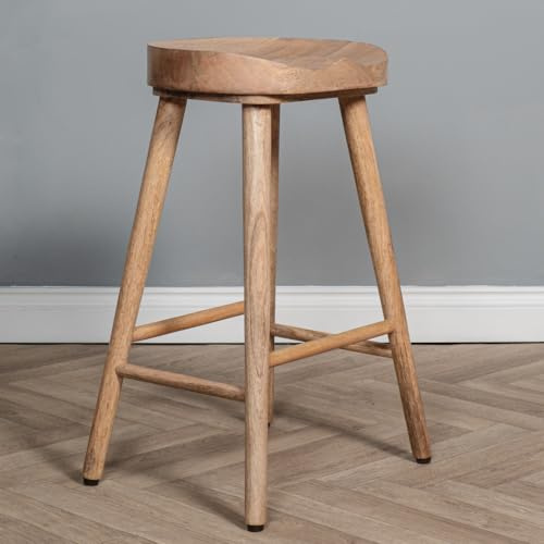 Elm home and garden Solid Wooden Breakfast Kitchen Bar Stool Dark Oak Finish Fully Assembled No Veneer 70cm High, 40cm Wide, 34cm Deep. Bottom of legs widest point 47cm approx.
