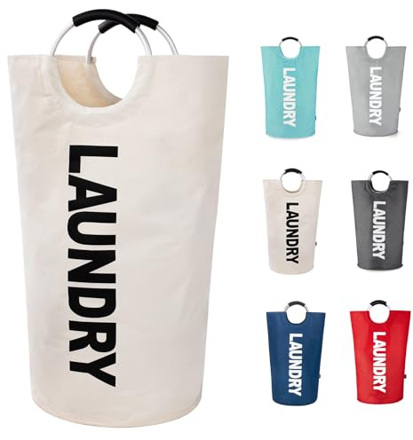 Twira 100L Large Laundry Basket, Laundry Hamper Stands Up Well, Laundry Bag with Padded Handles, Waterproof Clothes Bin Collapsible, Clothes Hamper for Bathroom, Laundry, College (Beige)