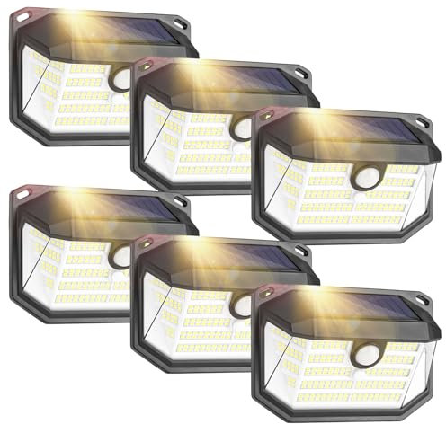 Lenlun Solar Outdoor Lights, IP65 Waterproof Lights Outdoor Garden, 230 LED Solar Motion Sensor Lights, 3 Modes PIR Wall Lights for Outside Front Door Patio Fence Yard (6 Pack)
