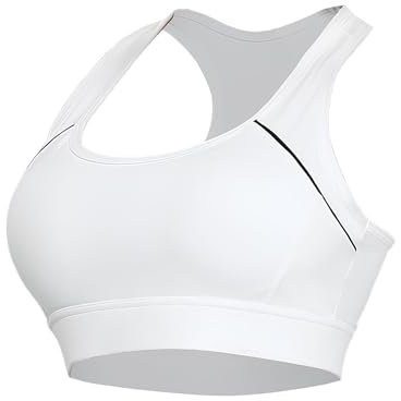 Paeceioni Sports Bras Women High Impact, Seamless Racer Back Padded Support Comfort Bra, Adjustable Running Bra Women High Impact, Ladies Sports Bras for Yoga Gym Workout Fitness White(XL)