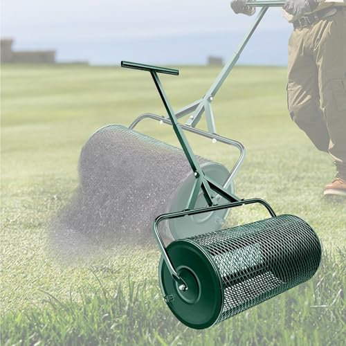 IINCOOY Esparcidor Turba Y Musgo De 24, Esparcidor Compost con Mango En Forma De T, Esparcidor De Cesta De Malla Metálica De Acero, Compost, Turba, Tierra Vegetal, Siembra