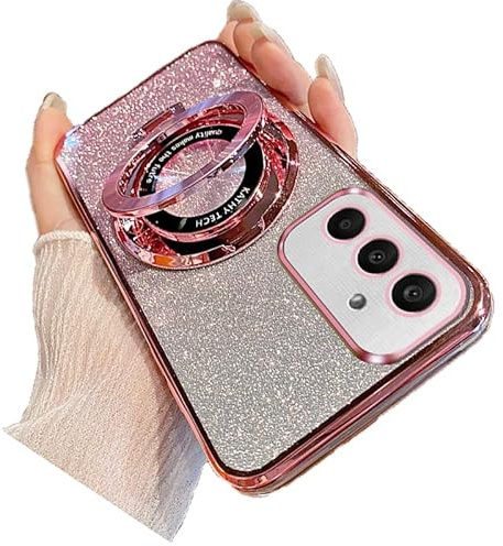 IMIRST Glitter Case for Samsung A05s (6.7'') Transparent Soft TPU Plating Pouch with Big Ring Holder Stand Girly Women Gradient Phone Cover for Samsung Galaxy A05s. DS Rose Gold