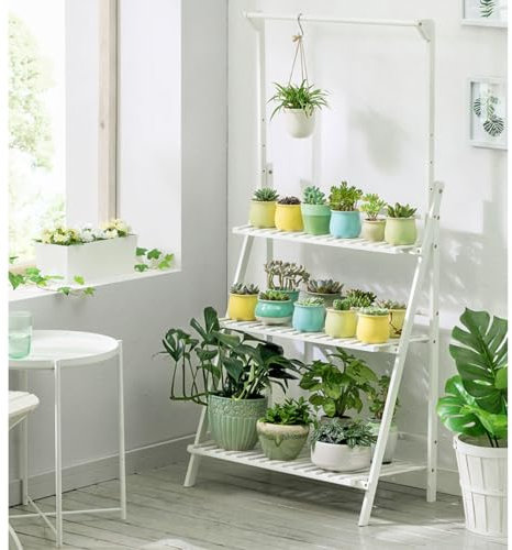 Soporte Para Flores, Soporte Para Plantas, Estante Colgante De Bambú De Varios Pisos, Estante De Escalera De 3 Niveles, Soporte Para Macetero Para El Hogar, JardíN, Patio, BalcóN,,C-70*40*145cm