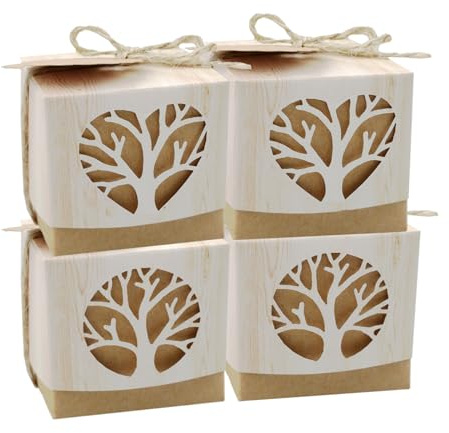 WakiHong 50 PCS Geschenkbox Schachtel Lebensbaum Mini Retro Geschenkbox | Kleine Geschenkbox Wiederverwendbar 5*5*5 cm für Süßwaren,Gastgeschenke,Hochzeit,Party,Geburtstag.(Herz und Kreis)