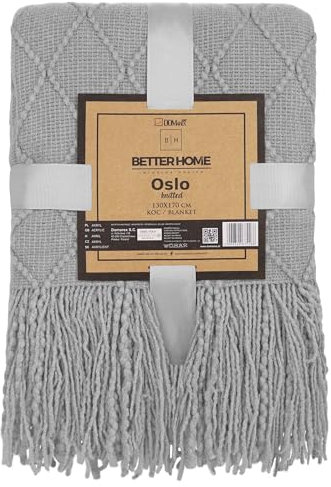 Domarex Luxus Akryl Strickdecke mit Fransen 130x170 cm – Ideal für Terrasse, Garten und Zuhause – Perfekt als Überwurf oder kuschelige Decke für kalte Tage - Grau