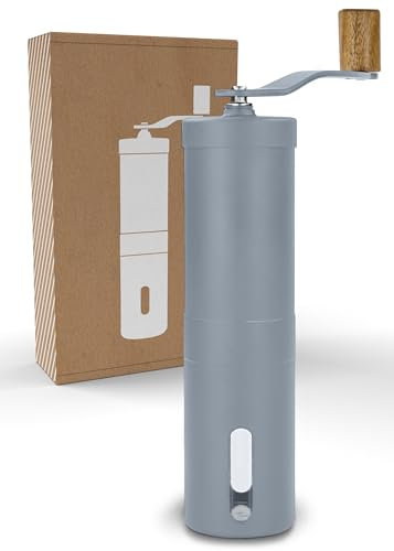 Lambda Coffee Macinacaffè manuale in acciaio inox e alluminio, macinino espresso con macina in acciaio inox o meccanismo in ceramica (blu, macinacaffè con meccanismo in ceramica)