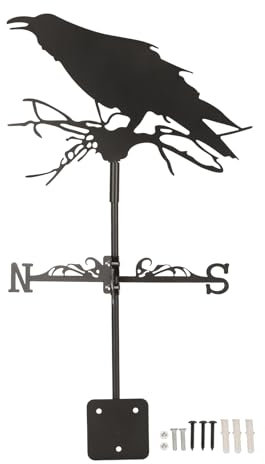 Tyenaza Wetterfahne, Krähenornament, Windfahne, Wetterhahn, Wetterfahne aus Eisen und Metall, für die Dekoration im Freien, Garten, Bauernhaus