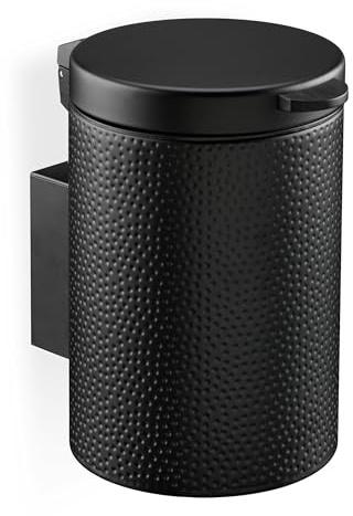 Relaxdays Kosmetikeimer Wandmontage, 3 Liter, Absenkautomatik, Inneneimer, Metall, runder Badezimmer Mülleimer, schwarz