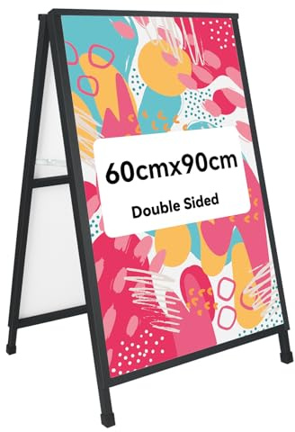 HUAZI A Frame Sidewalk Sign 60×90cm Double Sided Sandwich Board Sign Heavy Duty for Outdoor Use Includes 2 Anti-Glare Covers and Corrugated Boards Ideal for Advertising Promotions and Events