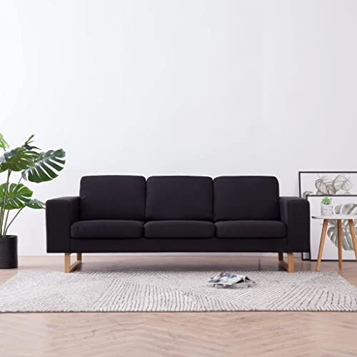 Willood 3-Sitzer-Sofa Sitzkissen Design Loungesofa Polstersofa Couch Lounge Stoffsofa Sitzmöbel Wohnzimmer Holzrahmen Stoff Schwarz