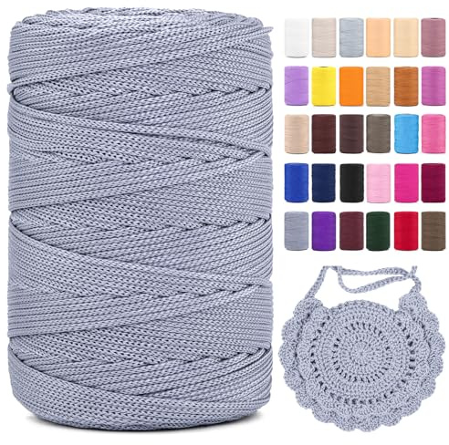 Polyester Makramee Garn 3mm X 225m，Makramee Band，Polyester garn 100% Polypropylene Yarn HäKeln FüR Blumenampel Deko KnüPfen Taschen DIY (Grau, 1 Pcs)
