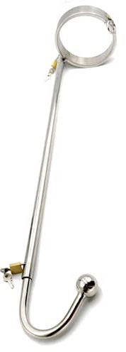 Soarvlorfy Edelstahl BDSM Bondage Zurück Spreizstange mit Abschließbar Neck Kragen/Halsband Anal Plug Butt Haken Ball Perlen Slave Restraints Rahmen Sex Spielzeug für Frauen Männer,Mann,3.0cm
