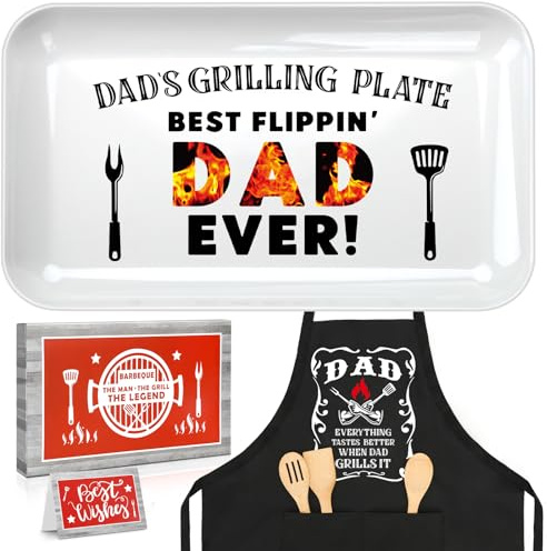 Dad Gifts from Daughter Son, Personalized Grilling Platter & Apron Set
