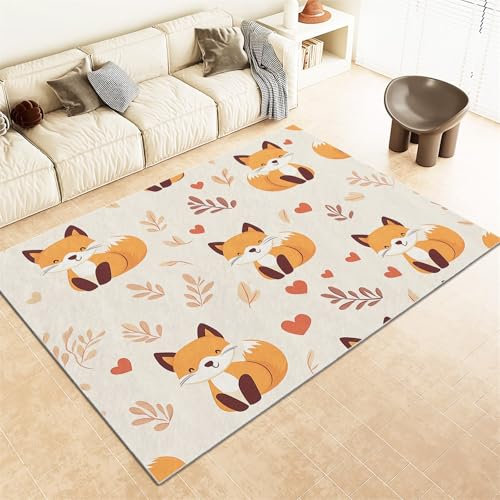 Teppich Supersoft Kurzflor - Teppich Cartoon Fuchs Blätter Waschbar Für Wohnzimmer Schlafzimmer Sofa Dekorativer Jugendzimmer Badezimmer Aus Polyester Fußmatte Helle Farbe 180 X 270 cm