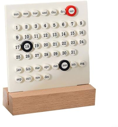 Calendrier de bureau, calendrier perpétuel en bois acrylique avec anneaux pour la décoration de la maison et du bureau (blanc)