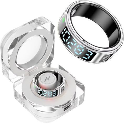 findtime Smart Ring mit Display Smartring Herren Damen Fitness Ring Tracker Schlaf Pulsmesser Schrittzähler Android IOS Fitnessring Smarter Ring Schwarz Gold Silber Aktivitätstracker