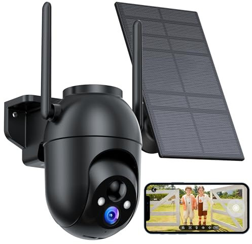 SIIOOE Überwachungskamera Aussen Akku und Solar: 2K WLAN Kamera Outdoor Kabellos - 360° PTZ Außenkamera mit Monitor Alarmanlage Nachtsichtfunktion WiFi Camera Bewegungsmelder