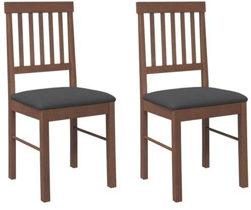 vidaXL Sillas de Comedor con Cojines 2 uds Madera Maciza marrón Caucho, Silla de Comedor, Silla de Cocina, Asiento de Comedor, Silla