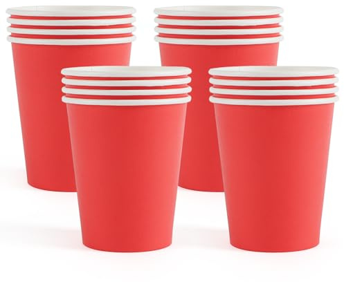 PARTY GO Lot de 16 gobelets en carton jetables pour dîner et dessert - Fournitures de fête pour remise de diplôme, vacances, mariage, fête d'anniversaire, fête prénatale, rouge