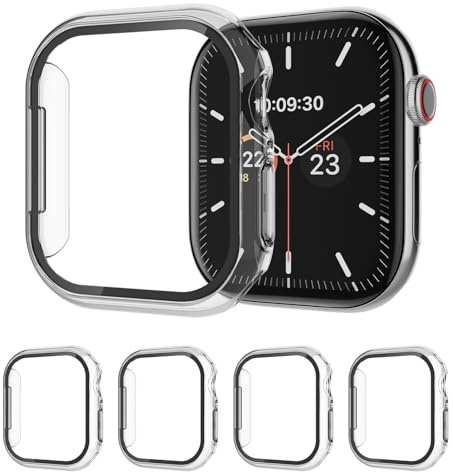 AOTUAO 4 Stück Hülle mit Displayschutz Für Apple Watch Series 1110 42mm, PC Rundum Schutzhülle Kratzfest Schutzfolie Schutz Case für iWatch Series 11 10 42mm (4 Trasparente)
