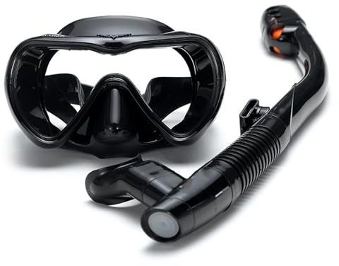 LCQSYE Tauchmasken Auslaufsicheres Schnorchelset, beschlagfreie Schwimm- und Schnorchelbrille mit trockenem Schnorchelrohr für Schnorcheln Schnorchelmaske(Black)