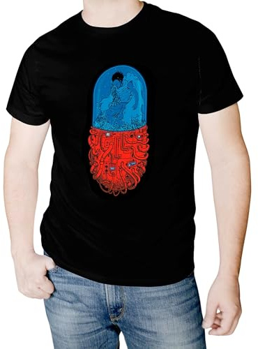Tritó Design T-shirt graphique Akira, motif capsule rouge et bleu, noir