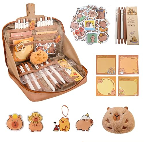 CharmBurst Capybara Trousse, 12 compartiments, ouverture large à 90°, grand volume, impression capybara, matériel mignon, fournitures scolaires pour filles, cadeau pour adolescents