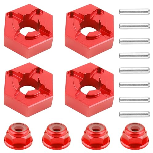 GDOOL for H16BM RC Car Upgrade Aluminum Wheel Hex 16440 & Pins M20101 & M40 Wheel Lock Nut Spare Parts for 1/16 H16BM H16GT H16DR JC16EP and 1/14 H14BM 14209 14210 JC14EP 14301 14303 Trucks(Red)