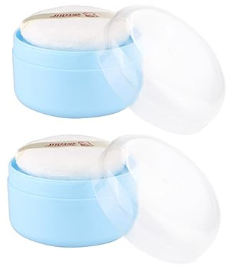 Vaguelly Contenedor de Polvo de Talco con Borla para Niños, 2 Piezas de Plástico y Esponja, Aplicación Uniforme, Adecuado para Viaje y Uso en Casa