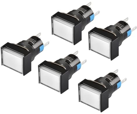 Heschen 16mm Rechteck-Druckschalter, 1NO 1NC, weiß, rastend, 220VAC LED-Lampe, 5 Stück