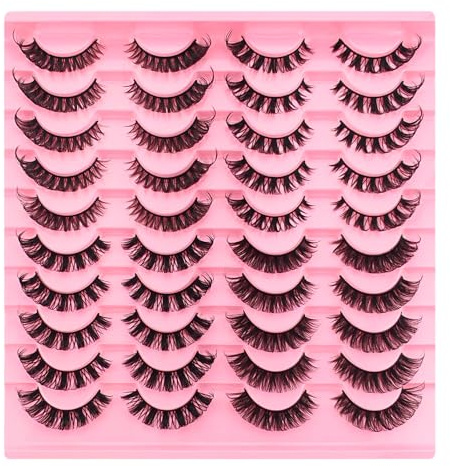 20 Paare 4 Stile gemischt 3D Künstliche Wimpern Russische Falsche Wimpern Natürlicher Look, Curly Cat Eye Lashes D Curl Falsche Wimpern mit Natürlichem Wispy-Volumen Katzenauge Wimpern(DY)