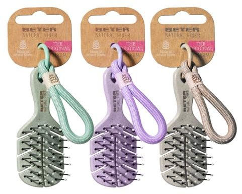 Beter - Pack 3 Charm del cepillo Natural Fiber, Formato XSS, Incluye cadena para colgarlo en bolso, mochila o pantalón, Fabricado con materiales naturales, Ecológico, Exclusivo, 3 colores
