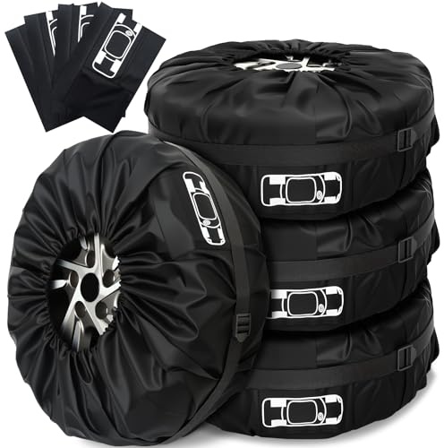 Gucass Juego de 4 bolsas para neumáticos de 13 a 18 pulgadas, bolsas impermeables y fundas protectoras para neumáticos, bolsa para guardar neumáticos y transporte, protección UV, color negro, talla S
