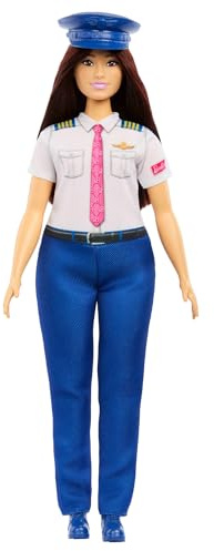 Barbie Profesiones Muñeca piloto de Moda con Conjunto de Quita y pon, Uniforme de Vuelo y Zapatos, con Accesorio de Gorra, JKF75